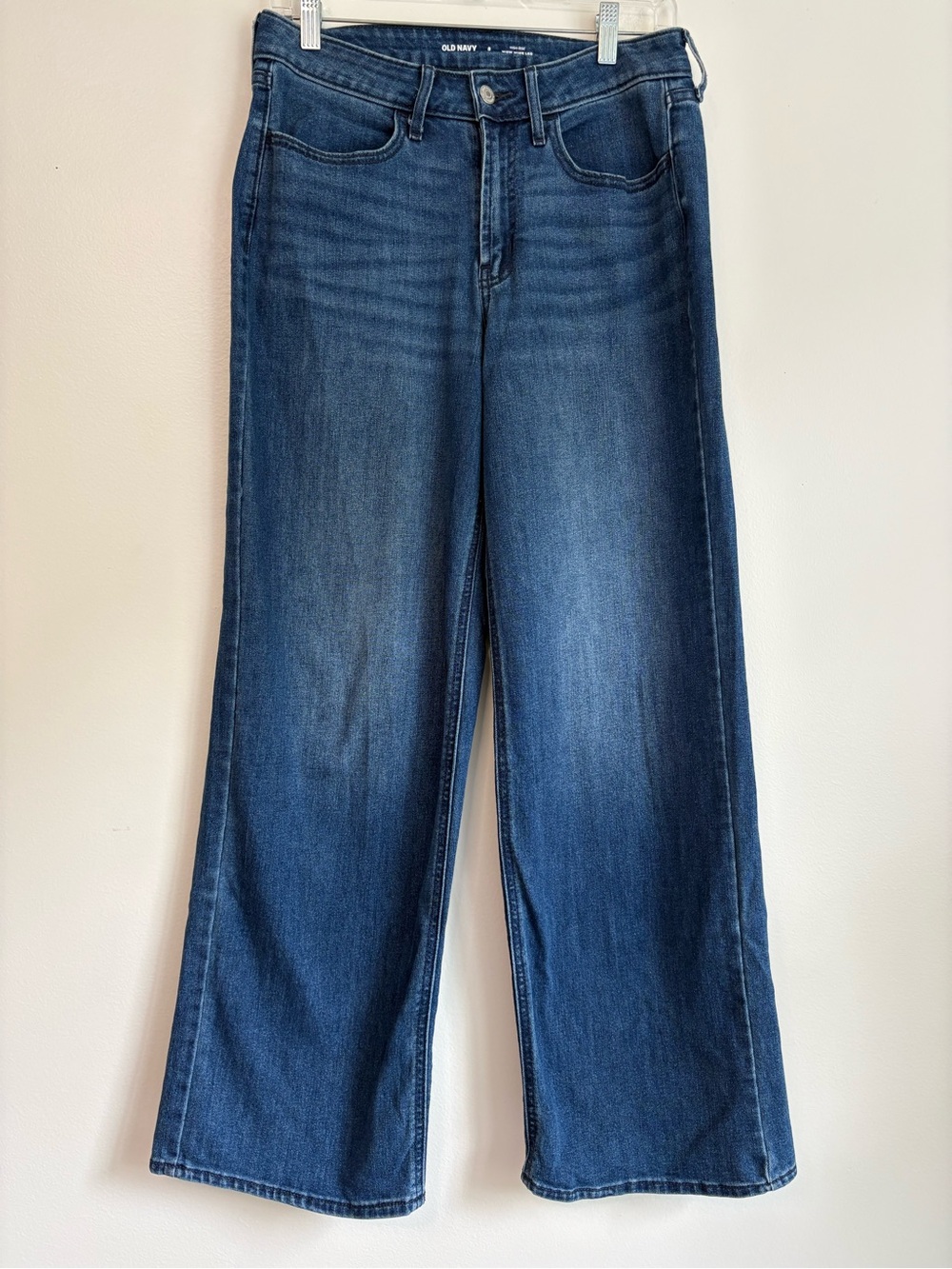 Old Navy High Rise Wow Wide-Leg New Moon Blue Medium Wash Jeans Sz 8 Comfy - Picture 1 of 8